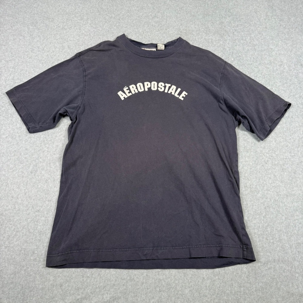 Vintage 90s Aeropostale XL Spellout T-Shirt Faded Blue Boxy Skater Grunge Tee